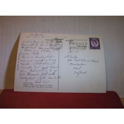 INTERIOR, S.S. ''EMPRESS OF CANADA'', CANADIAN PACIFIC used postcard 1966 pm =