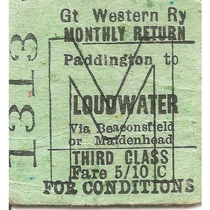 G.W.R. Edmondson Ticket - Paddington to Loudwater via Beaconsfield or Maidenhead