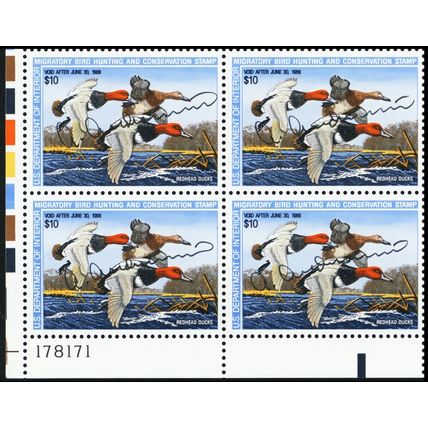 RW54, MNH $10 Duck Plate Block Artist Signed! Very Scarce! * Stuart Katz