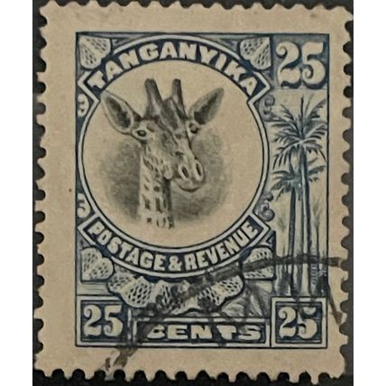Tanganyika KGV 1925 25c Blue & Black Used SG 91 giraffe stamp king George