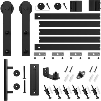 SMARTSTANDARD 6.8 FT Heavy Duty Sturdy Sliding Barn Door Hardware Kit, Black, (W