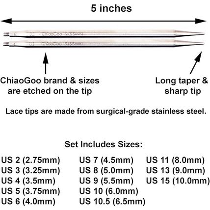 Chiaogoo Twist Red Lace 5-Inch Complete 7500-C Interchangeable Circular Knitting