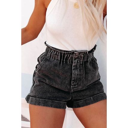 Black Vintage Washed Frilled High Waist Denim Shorts