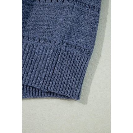 Real Teal Boat Neck Drop Shoulder Pointelle Knit Sweater