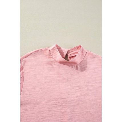 Gossamer Pink Swiss Dot Balloon Sleeve Loose Blouse