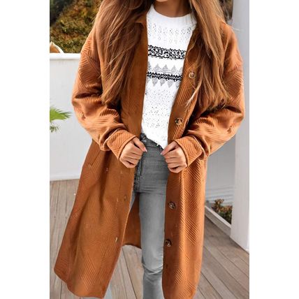 Gold Flame Textured Collared Drop Shoulder Buttoned Front Duster Coat