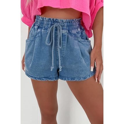 Ashleigh Blue Drawstring High Waist Casual Denim Shorts with Pockets