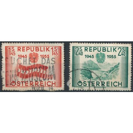 10ᵗʰ Anniv of Republic: 1s45 & 2s40 - Austria 1955 - FH - MiNr 1014 & 1016