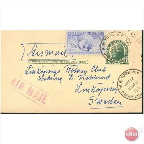 USA Airmail 1953 - Airmail to Sweden - Rotary Club NY