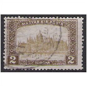Mi 204: 2 Kr. brown/pale brown Definitive Stamp: Parliament Building, Budapest