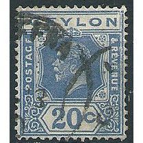 Ceylon 1922 SG350 20c Bright Blue Die I Fine Used.