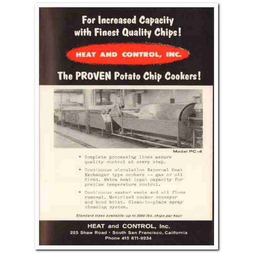 heat and control inc 1967 potato chip cooker snack food vintage ad