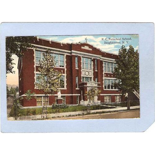 New York Binghamton R C Parochial School Tree Lined Street Scene ny_box2~568
