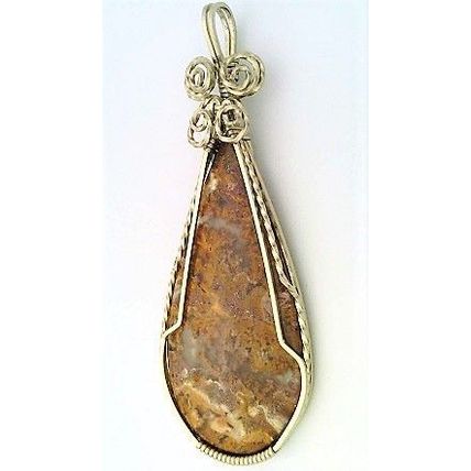 Golden Moss Agate Nickel Silver Wire Wrap Gemstone Pendant 9
