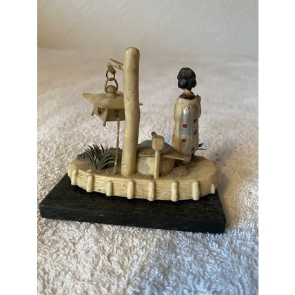 ORIENTAL Two Group Figurines Pre. 1939 Moulded White Plastic on Wood Base