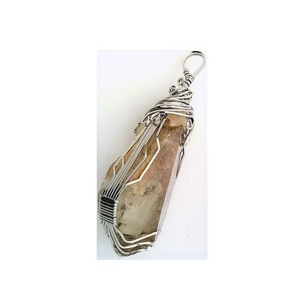 Arkansas Quartz Crystal Stainless Steel Wire Wrap Gemstone Pendant 1