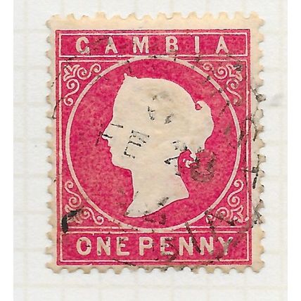 GAMBIA 1886 CLASSIC ONE PENNY WMK CA USED SG23b 23b SG PALER