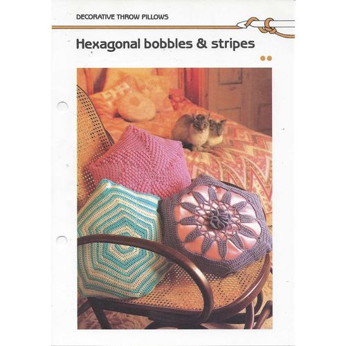 Beautiful Crochet Pillow PATTERN Hexagonal Bobble & Stripes