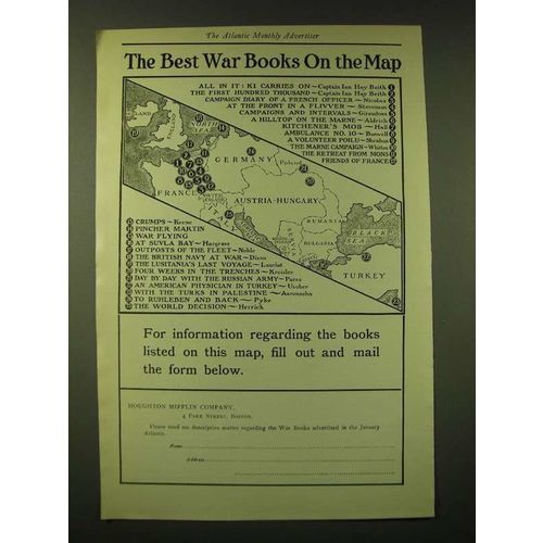 1918 Houghton Mifflin Company Ad - The best war books on the map
