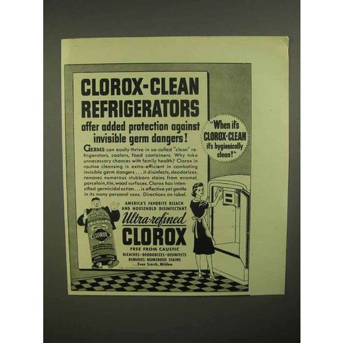 1941 Clorox Bleach Ad - Clean Refrigerators