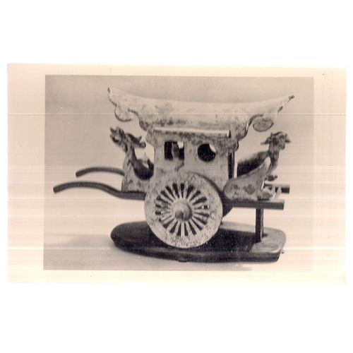MODEL OF BRIDAL CHARIOT Chinese pottery unused postcard Horniman Museum, London=