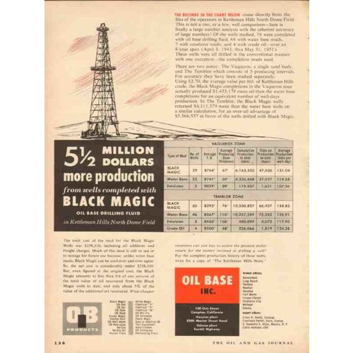 OIL BASE INC 1953 more production Black Magic drill fluid vintage ad