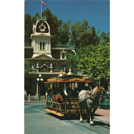 Standard size printed postcard of Disneyland Good Old Days USA