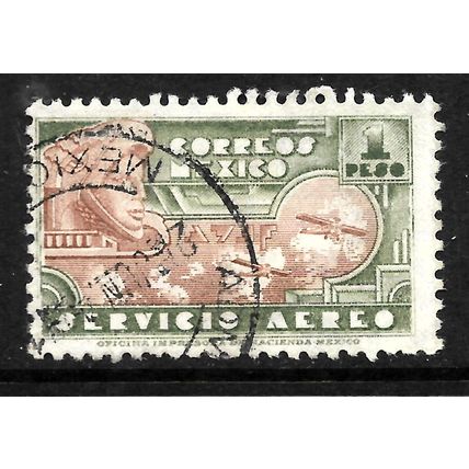 MEXICO 1934 1p RED AND GREEN WARRIOR EAGLE SG 579 FINE USED#
