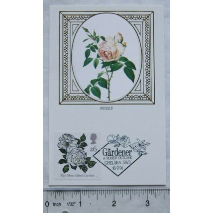 1991 first day cover silk roses - Rosa Mme Alfred Carriere