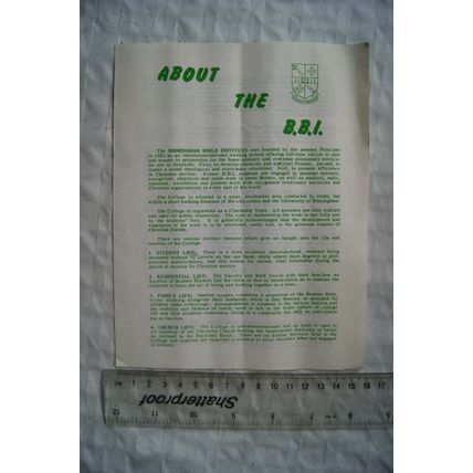 1975 leaflets The Birmingham Bible Institute, Church becomes a College