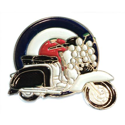 Black, White & Lights On Roundel Scooter MOD Metal Scooterist Bike Enamel Badge