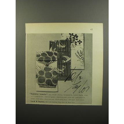1953 Lord & Taylor Tumbler Towels by Tammis Keefe Advertisement
