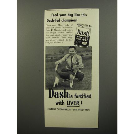1953 Armour Dash Dog Food Ad - Beagle Hound Miss Judy of Wyckoff