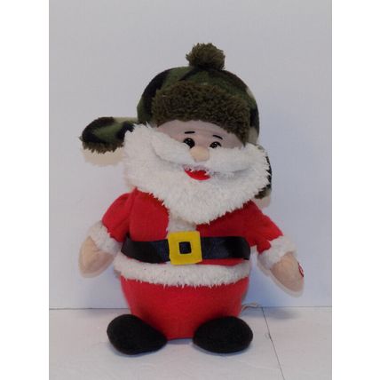 Gemmy 10" Santa Claus With Camo Hat Animated Santa Sings Dances Christmas Plush