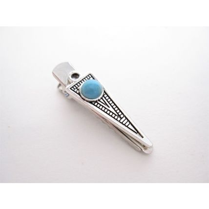 Small blue stone silver metal alligator hair claw clip clamp for fine thin hair