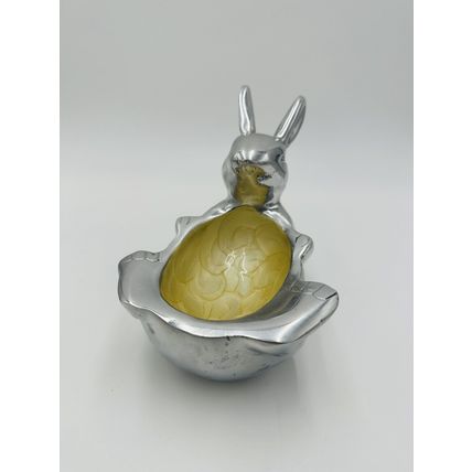 Bunny Rabbit Enameled Aluminum Easter Bowl Candy Nut 9in x 6in Seasonal Decor