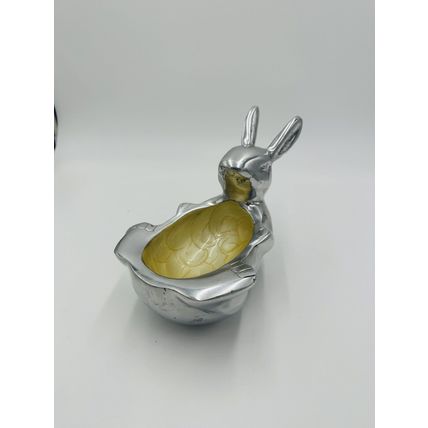 Bunny Rabbit Enameled Aluminum Easter Bowl Candy Nut 9in x 6in Seasonal Decor