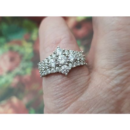 Rhombus Cluster Ring Made With Swarovski Zirconia Size L½ Platinum 925 Silver