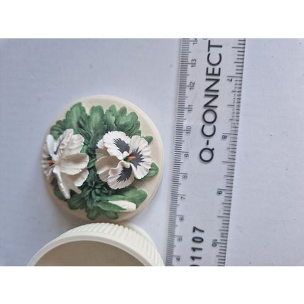 VINTAGE PANSY SOAPSTONE TRINCKET BOX 5.5CM