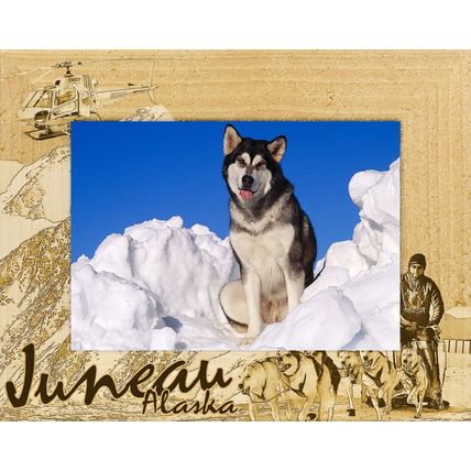 Juneau Alaska Dog Sledding Laser Engraved Wood Picture Frame Landscape (4 x 6)