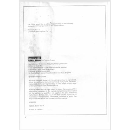 Toyota Crown 2600 Service Repair Manual 1971 WSM245 085666068X PDF