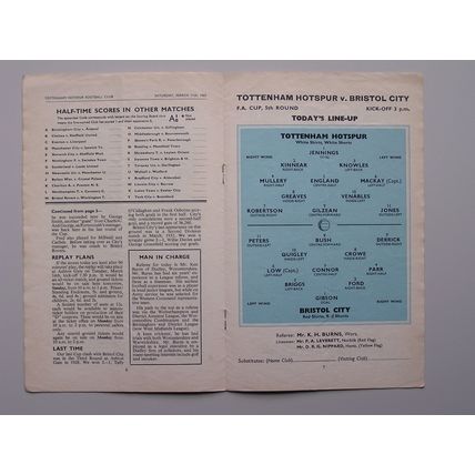 TOTTENHAM HOTSPUR v BRISTOL CITY FA Cup 5th Round 11/03/1967