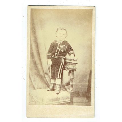 Victorian cdv photo infant standing on chair Kings Cross London photographer