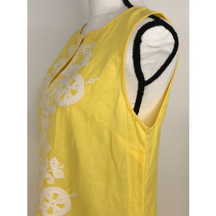 Soft Surroundings Daydream Embroidered Linen Blend Maxi Dress Pocket Yellow Sz.M
