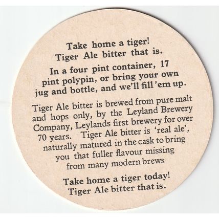 BEER MAT - LEYLAND BREWERY - TIGER ALE - (Cat 001) - (1983)