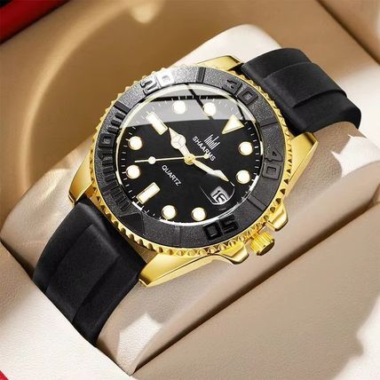 Gents Black Face Date Mercedes Hands Long Black Silicone Strap Watch