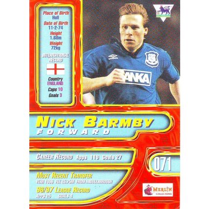 Merlin Premier Gold English Premier League 1997/98 Nick Barmby
