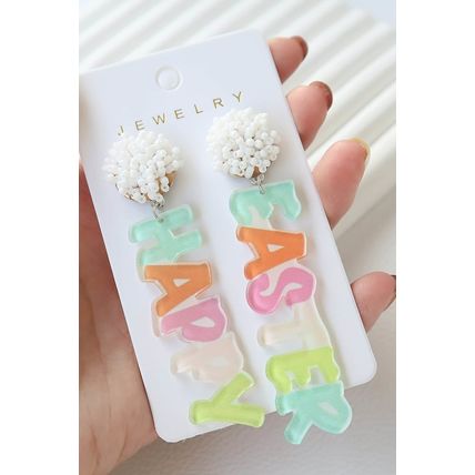 Pink Colorful HAPPY EASTER Drop Earrings