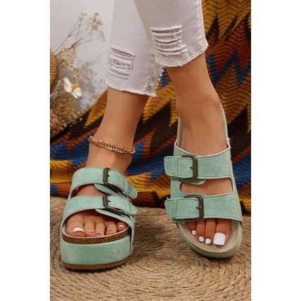 Suede Buckle Decor Footbed Sandal Slippers