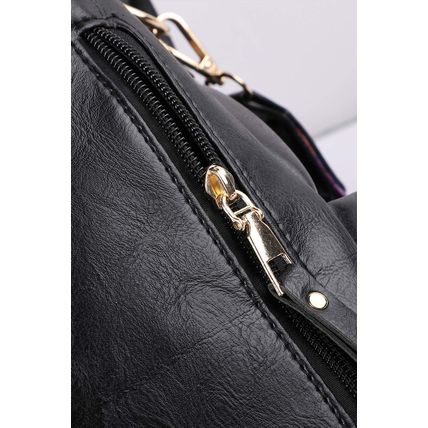 Color black Geometric Crochet Strap PU Leather Large Backpack